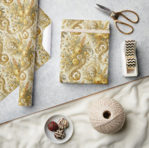 Guilt of Gold – Baroque Floral Bandana Wrapping Paper