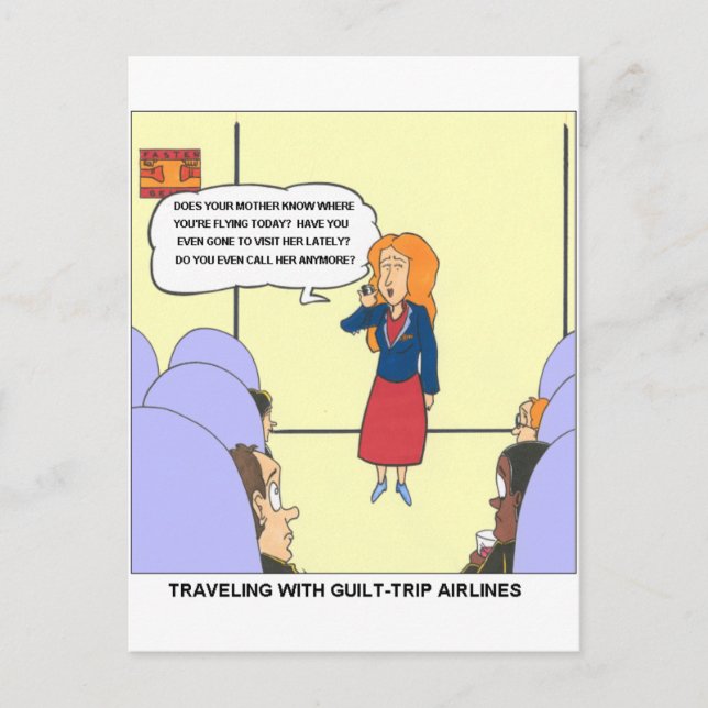 Guilt Trip Airlines Funny Carrtoon Gifts & Tees Postcard (Front)