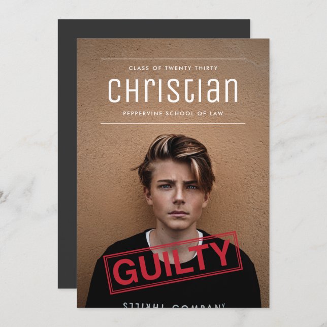 Guilty as Charged Law Graduation Invitation (Front/Back)