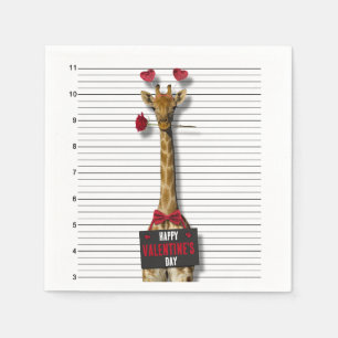 Guilty Giraffe Mugshot Funny Happy Valentine's Day Napkin