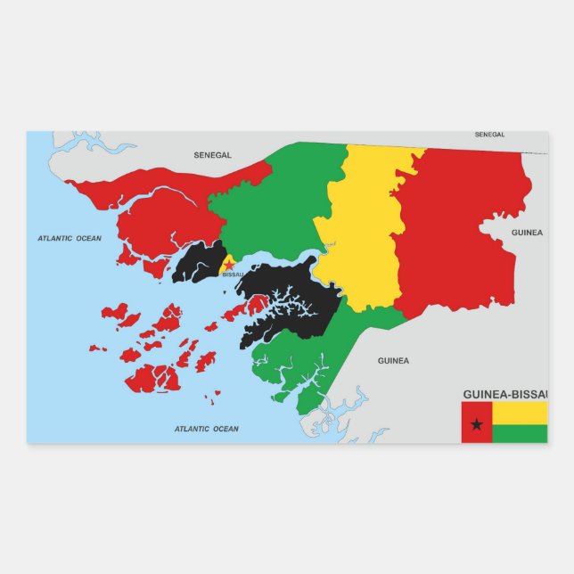 guinea bissau country political map flag rectangular sticker (Front)