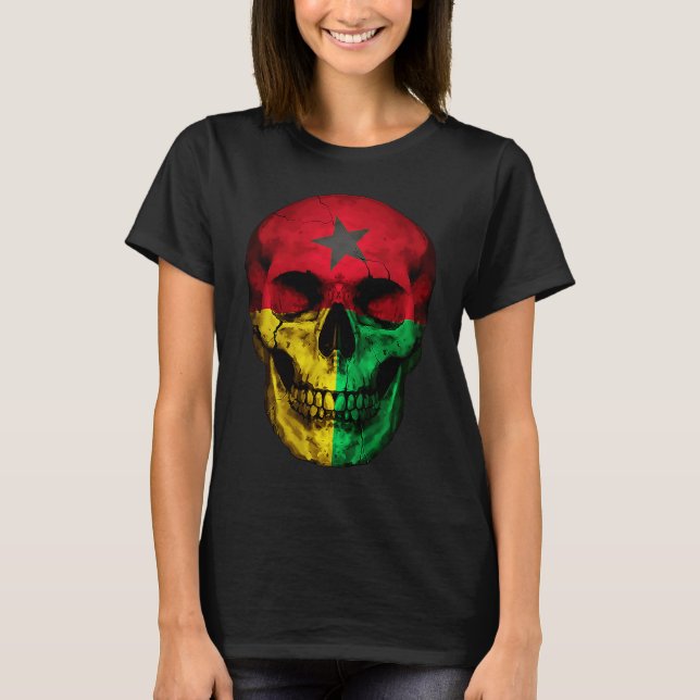 Guinea Bissau Flag Skull Bissau Guinean Root Proud T-Shirt (Front)