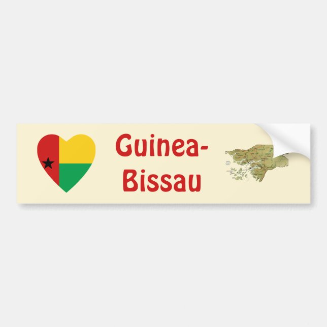 Guinea-Bissau Heart Flag + Map Bumper Sticker (Front)
