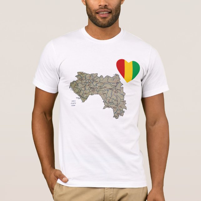 Guinea-Conakry Flag Heart and Map T-Shirt (Front)