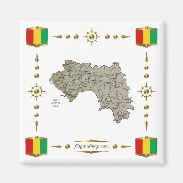 Guinea-Conakry Map + Flags Magnet (Front)