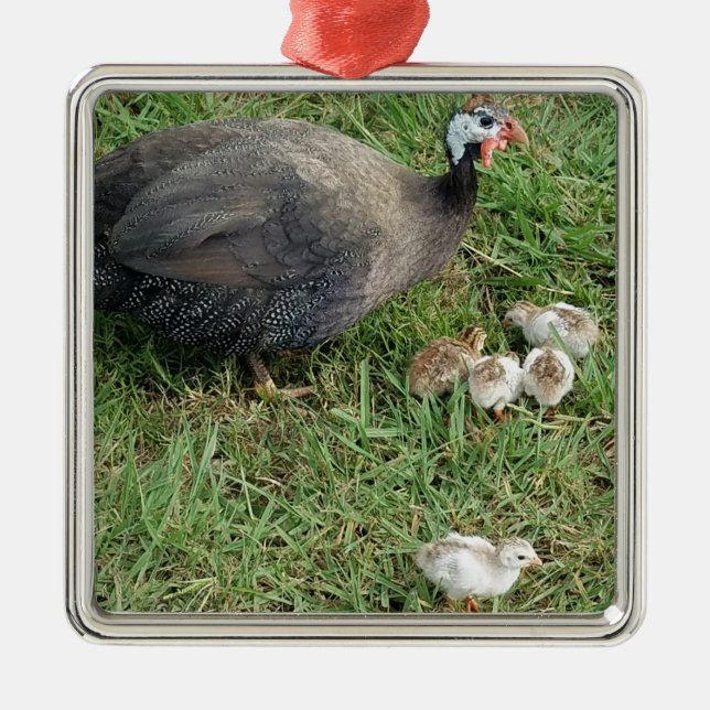 Guinea Family - Royal Purple Guinea With Keets Metal Tree Decoration (Front)