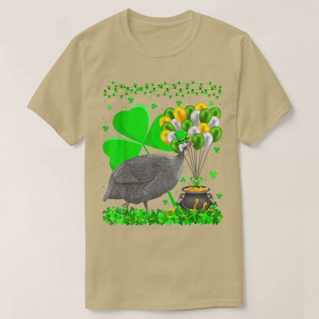 Guinea Fowl Bird Lover Shamrock Guinea Fowl St Pat T-Shirt (Design Front)