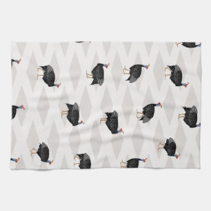 Guinea fowl bird pattern geometric tea towel