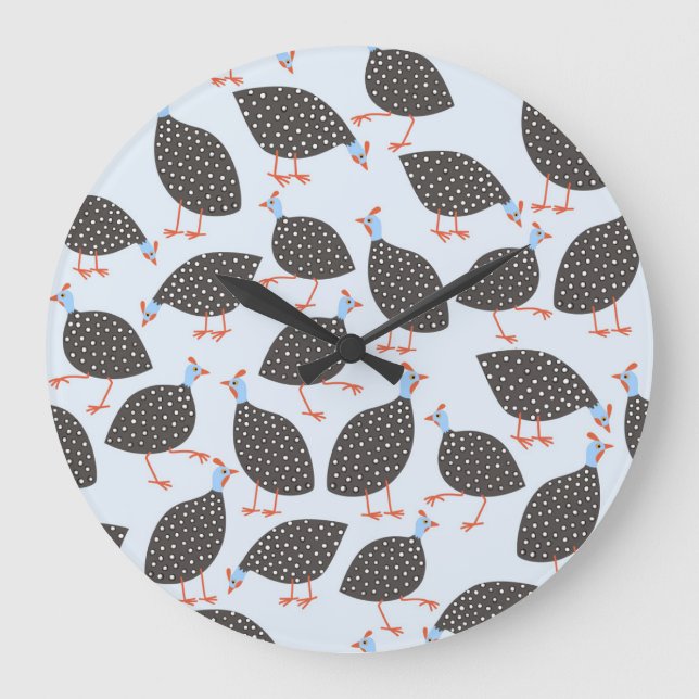 Guinea Fowl Blue Pattern Large Clock (Front)