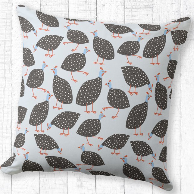 Guinea Fowl Cute Blue Cushion (Guinea fowl pattern fun throw pillow for bird lovers)