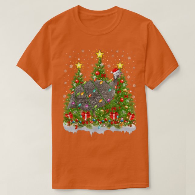 Guinea Fowl Lighting Xmas Tree Funny Guinea Fowl C T-Shirt (Design Front)