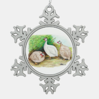 Guinea Fowl Outside Snowflake Pewter Christmas Ornament
