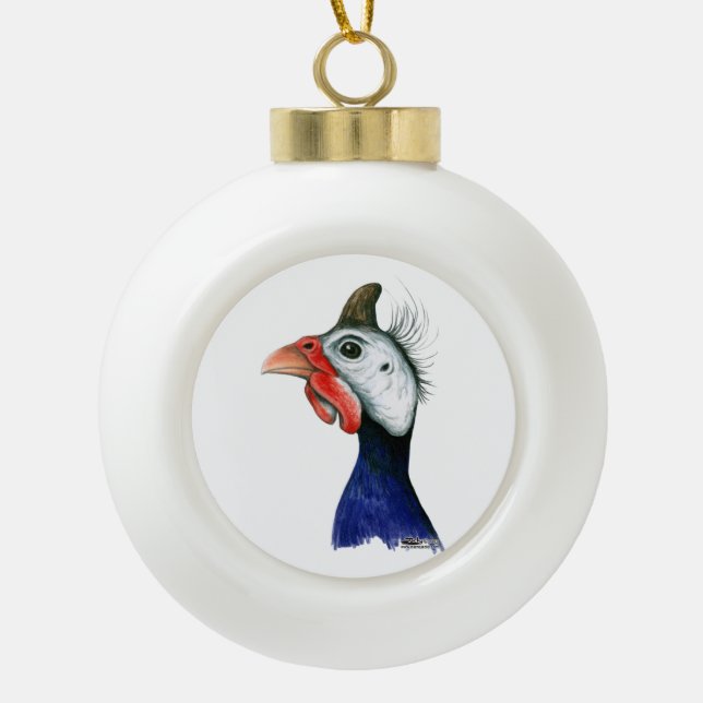 Guinea Head Ceramic Ball Christmas Ornament (Front)