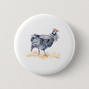 Guinea hen 6 cm round badge