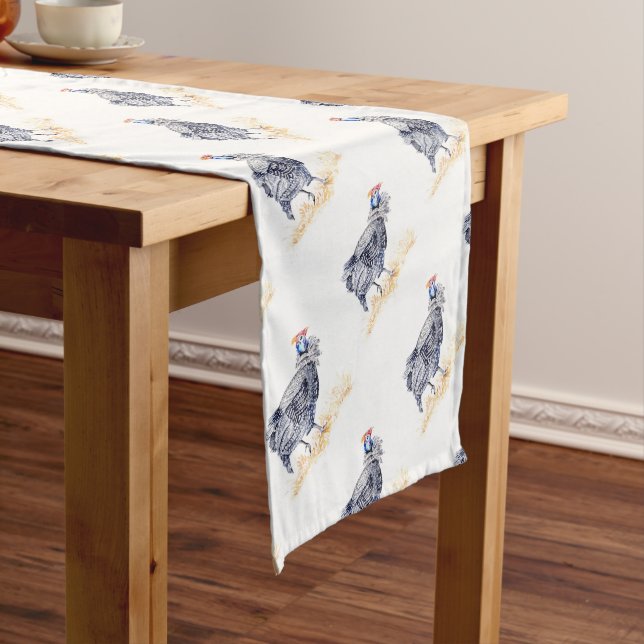 Guinea hen short table runner (In Situ)