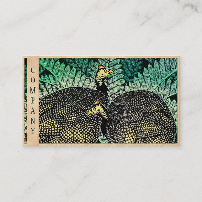 Guinea Hens kasamatsu shiro bird leaf japanese art Business Card (Front)