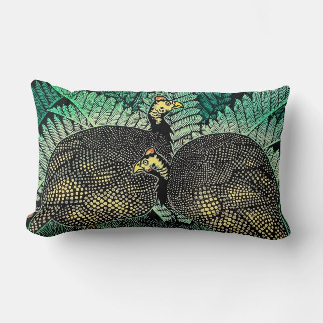 Guinea Hens kasamatsu shiro bird leaf japanese art Lumbar Cushion (Front)