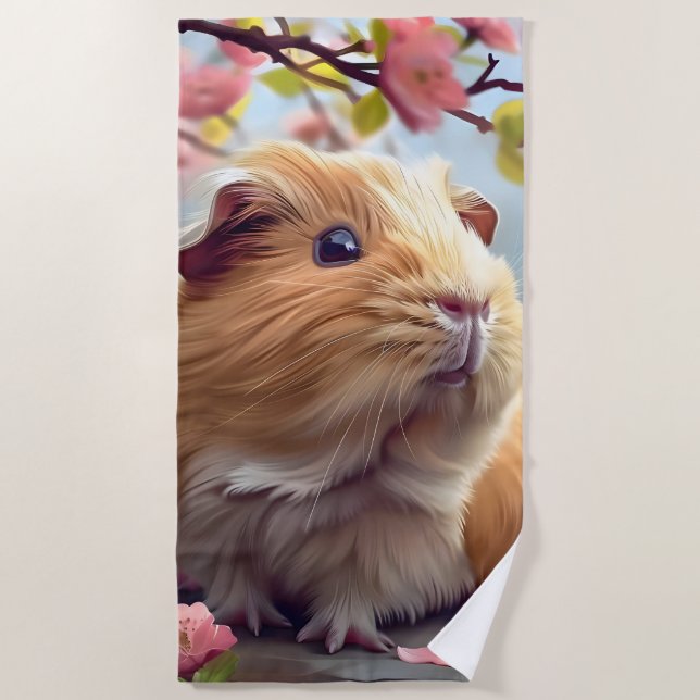 Guinea Pig Amidst Spring Blossoms Beach Towel (Front)
