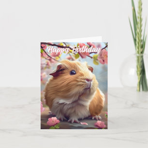 Guinea Pig Amidst Spring Blossoms Birthday Card
