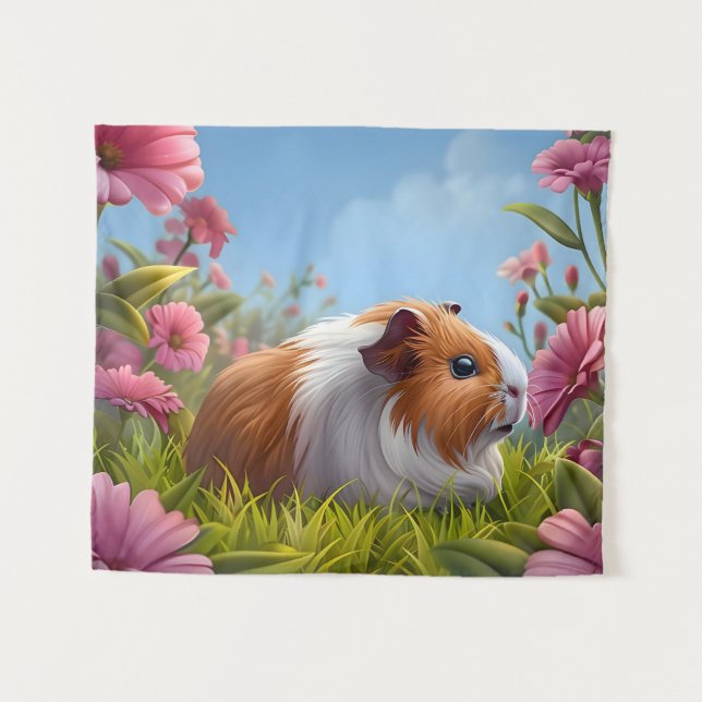 Guinea Pig Amidst The Pink Blooms Tapestry (Front (Horizontal))