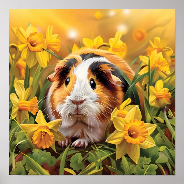Guinea Pig Amongst The Daffodils Poster (Front)