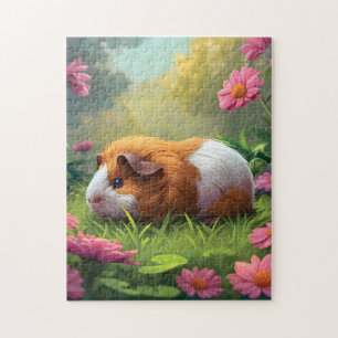 Guinea Pig Amongst The Pink Flowers Jigsaw Puzzle