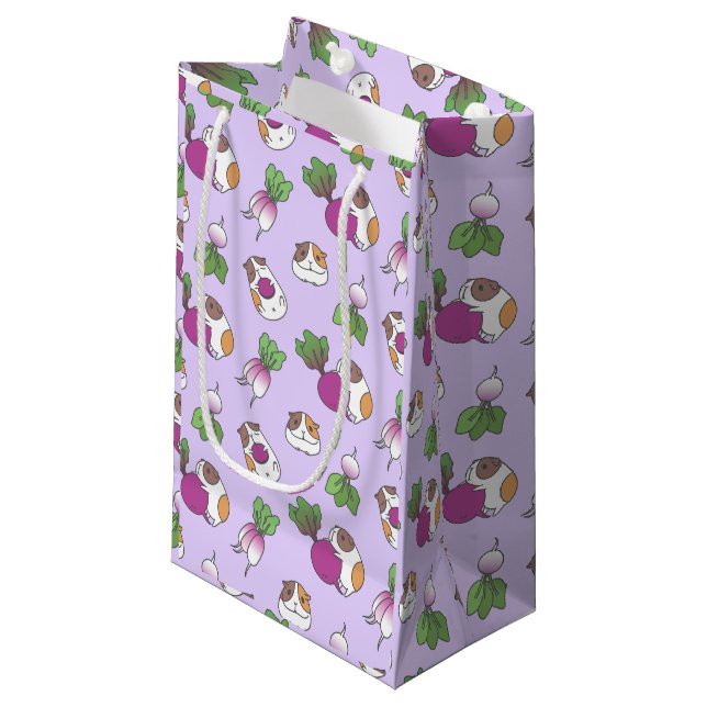 Guinea Pig and Radish in Lavender Pattern Small Gift Bag (Front Angled)