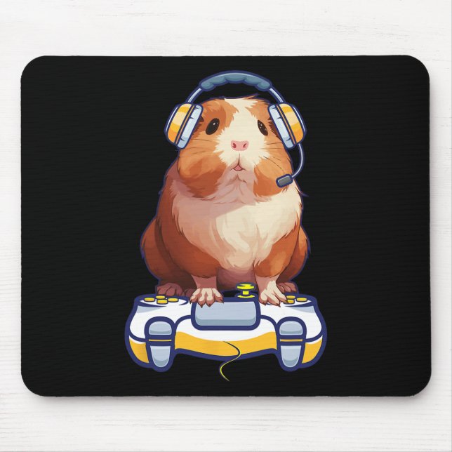 Guinea Pig And Video Gamer Lover Fluffy Cavy Gamer Mouse Pad (Front)
