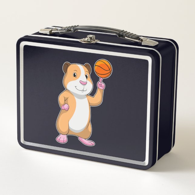 Guinea pig as Basketball player with Basketball.pn Metal Lunch Box (Front)