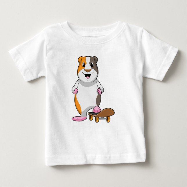 Guinea pig as Skater with Skateboard Baby T-Shirt (Front)
