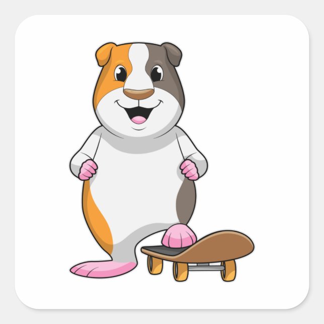 Guinea pig as Skater with Skateboard Square Sticker (Front)