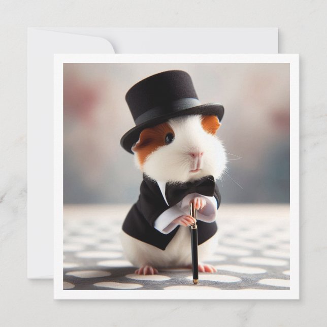 Guinea pig birthday, Guinea pig blk tie Invitation (Front)