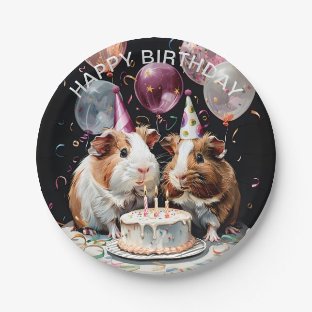 Guinea Pig Birthday Party Round Paper Plate (Front)