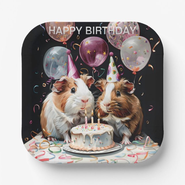 Guinea Pig Birthday Party Square Paper Plate (Front)