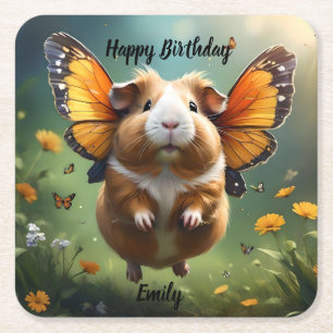 Guinea Pig Butterfly, Square Paper Coaster