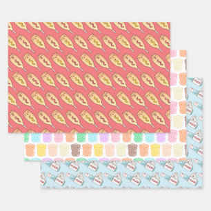Guinea pig, capybara and koala with food pattern wrapping paper sheet