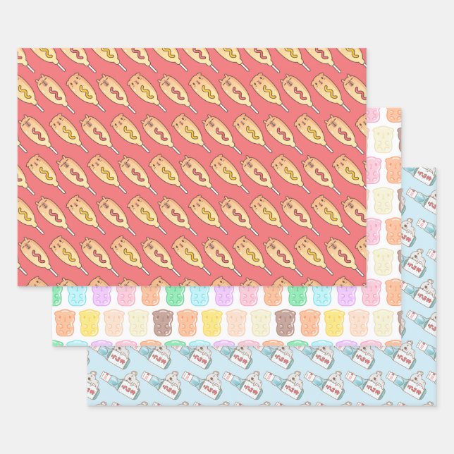 Guinea pig, capybara and koala with food pattern wrapping paper sheet (Set)