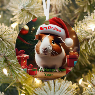 Guinea Pig Christmas Greeting, Metal Tree Decoration