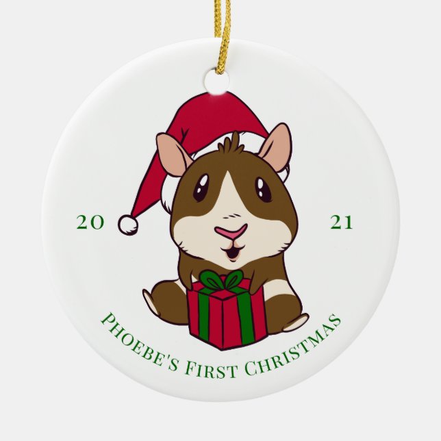Guinea Pig Christmas Holiday Personalised Ceramic Tree Decoration (Front)
