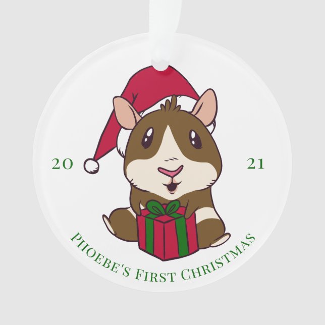 Guinea Pig Christmas Holiday Personalised Ornament (Front)