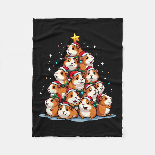 Guinea Pig Christmas Tree Funny Cavy Holiday  Fleece Blanket (Front)