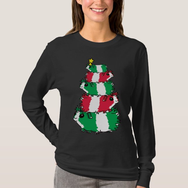 Guinea Pig Christmas Tree Funny Cute Holiday Carto T-Shirt (Front)