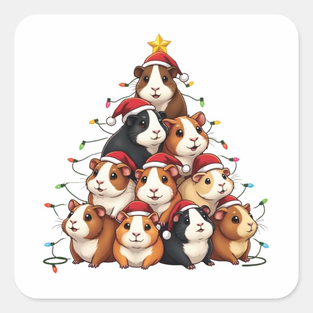 Guinea Pig Christmas Tree Merry Christmas Xmas Square Sticker (Front)