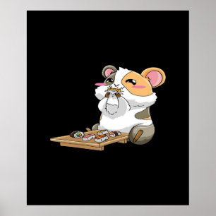 Guinea Pig Eating Sushika   Guinea Pig Kawaii Poster