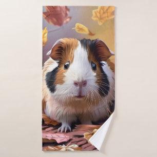Guinea Pig & Falling Autumn Leaves Bath Towel