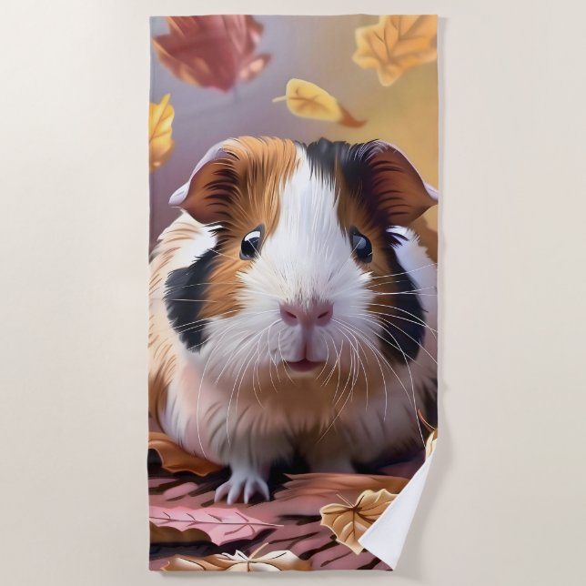 Guinea Pig & Falling Autumn Leaves  Beach Towel (Front)