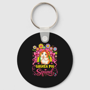 Guinea pig funny squad colourful floral rainbow key ring