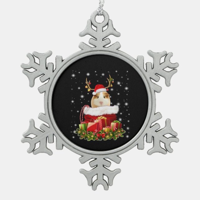 Guinea Pig Gift | Merry Christmas Guinea Pig Snowflake Pewter Christmas Ornament (Front)