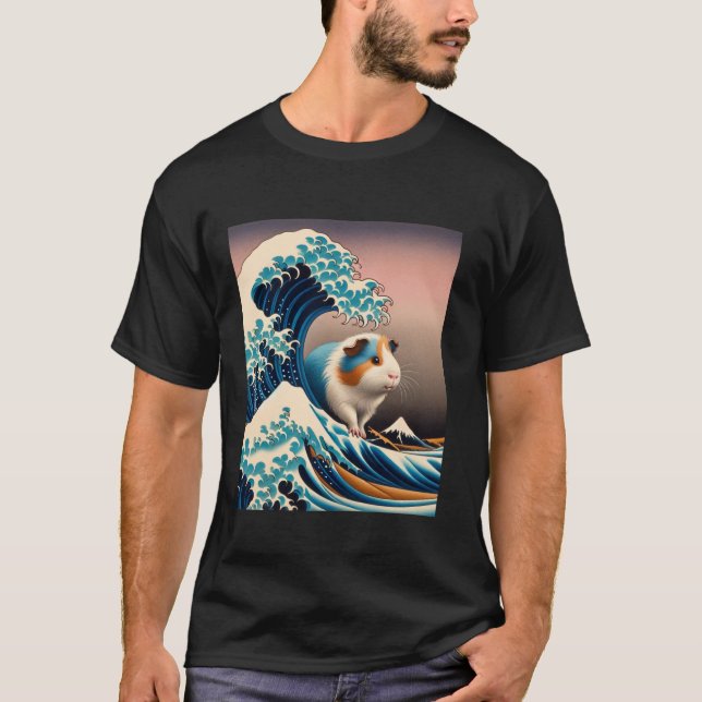 Guinea Pig Great Wave Off Kanagawa Funny Animal Ja T-Shirt (Front)