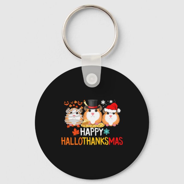 Guinea Pig Halloween Thanksgiving Christmas Key Ring (Front)